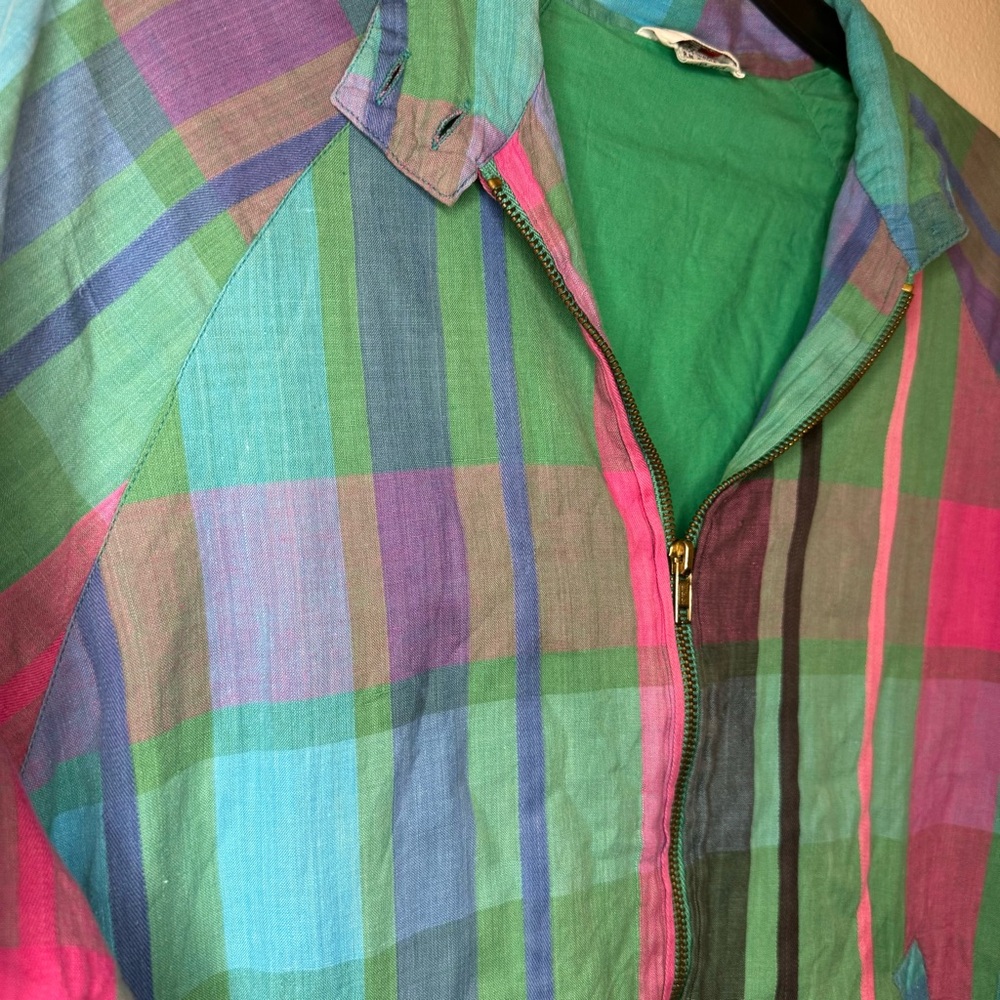 Vintage 80s IZOD Lacoste Madras Plaid Full Zip Bomber Jacket Men’s Medium - Picture 4 of 12